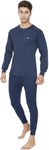 Lux Cottswool Men's R-Neck Thermal Top and Lower Set (90 CM, R-Neck, Blue)