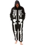 Takuvan Skeleton Onesie Adult Men Costume Halloween Pajamas Plus Size Cozy Jumpsuit Unisex Outfit for Men’s Cosplay Party, Black, 3X-Large