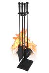 FEED GARDEN Fireplace Tools Set Modern Indoor Outdoor Wrought Iron Fireplace Accessories Set Included Poker, Shovel, Brush, Base