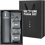 BELLE VOUS Grey Stainless Steel Flask Bottle with Cup Lid & 2 Cups - 500ml/17oz Double Walled & Vacuum Insulated Travel Mug - Reusable Metal BPA-Free/Leakproof Water Bottle for Hot and Cold Drinks