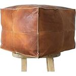 Genuine Leather Square Pouf Handmade Moroccan Ottoman High End Executive Footstool Footrest Floor Cushion Living Room Housewarming Gift (Tan)