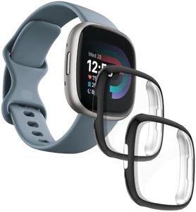 iDaPro [2 Pcs Case for Fitbit Versa 4 / Sense 2 Screen Protector Full Coverage Protective Bumper Soft TPU Cover Accessories