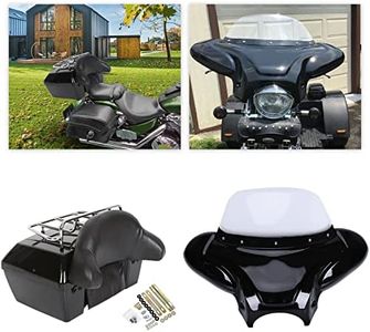 ECOTRIC Motorcycle Trunk Tour Pack Luggage and Front Fairing Batwing Bat Wing w/Clear Windshield Compatible with Harley Honda Yamaha Suzuki Kawasaki Cruiser Tail Box with Top Rack Backrest