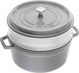 Staub 40510-605-0 Cast Iron Roaster/ Cocotte with Steamer Insert, Round 26 cm, 5.2 L, With Matte Black Enamel inside the Pot, Graphite Grey