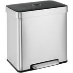 Clevich 60L Double Kitchen Bin, Stainless Steel Dual Compartment Trash Can, 2x30L Kitchen Recycling Bins w/Wide Pedal, Removable Inner Buckets w/Soft-Close Lid, Airtight Design for Home Office(Silver)
