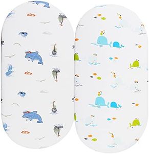 Bassinet Sheets Compatible with Halo Bassinest Swivel, Flex, Glide, Premiere & Luxe Series Sleeper Mattress, 2 Pack, 100% Jersey Knit Cotton 190GSM, Ultra Soft Breathable, Dolphin and Whale