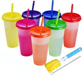 ALINK 7-Pack Colour Changing Cups with lids and Straws - 24oz Large Reusable Plastic Tumblers with Lids and Straws, Bottle Party Drinking Water Cold Cups Coffee Tumbler