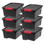 IRIS USA 12.3L (13 US QT) Stackable Plastic Storage Bins with Lids and Latching Buckles, 6 Pack, Containers with Lids and Latches, Durable Nestable Closet Garage Totes Tub Boxes for Organizing, Black