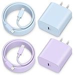 iPhone Fast Charger, 2-Pack 20W USB C Charger Block Fast Charging Plug Power Adapter with 6FT Long iPhone Charger Cord Charging Cable for iPhone 14 13 12 11 Pro Max Mini XR XS X 8, iPad [Purple+Blue]