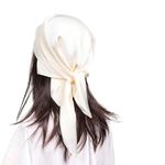 MEANBEAUTY 27.5" Square Silk Like Head Scarf for Women Satin Bandana Head Scarves Neck Scarfs for Hair Wrapping at Night(Cream)