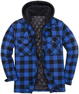 ZENTHACE Plaid Flannel Jackets for Men with hood Button Up Flannel Hoodies for Men Flannel Coat Buffalo Blue XXL