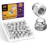 M8-1.25 Acorn Nuts, 50Pcs Acorn Cap Nuts, 304 Stainless Steel Metric Hex Acorn Cap Nuts Sets, Cap nut for Bolt Thread Dia Dome Cap Head Acorn Hex Nuts for Indoor Outdoor