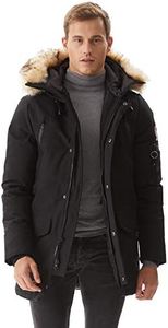 Molemsx Warm Parka For Men Mens Down Coat, Mens Parka Winter Coats Warm Parka Puffer Jacket for Cold Weather Men's Down Jackets & Coats Winter Down Jacket with Hood Faux Fur Trim Black S Regular
