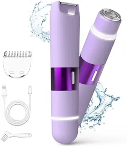 Bikini Trimmer for Women, Dual Head Electric Razors, Pubic Hair Trimmer with IPX7 Waterproof & Easy Cleaning, Rechargeable Painless Silk Glide Pro Shaver for Underarm Leg Arm Body Face, Purple