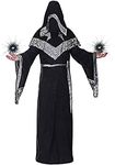 Mystic Sorcerer Robe Halloween Cosplay Costumes for Men, Adult Medieval Retro Uniform Vintage Renaissance Clothes with Hooded Cape, Male Priest Outfit Wizard Cloak Monk Robes (Black, M)