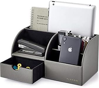 Vlando Desk Organizers with Drawer, Back to School Supplies for Desk Caddy Office Supplies with 5 Compartment Desktop Storage Holder with Drawer Organizer Section for Desk Accessories for Home(Gray)