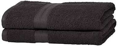 Amazon Basics 2 Bath towel for bathroom, Fade Resistant 100% Cotton Bath Towels, soft absorbent, 2-Pack (70x140 cm), Black