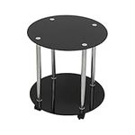 mahara ﻿Black Glass End Table, Side Table, Coffee Table, Round, 45cm x 45cm top, for Living Rooms, Lounges, Study, etc, with Castors