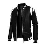 GREGG Men's Fuax Leather Bomber Jackets Classic Fit Long Sleeve Full Zip Varsity Jackets Fashion Baseball Motorbiker Jacket(Black,Medium)