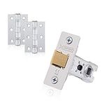 XFORT Polished Chrome Tubular Latch Door Accessory Pack, Includes 65mm Polished Chrome Tubular Latch and Matching 75mm Ball Bearing Hinges, for Internal Wooden Doors.