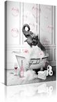 Bathroom Canvas Wall Art Funny Pictures Elephant In Bathtub With Pink Bubbles Wall Decor Grey Background Print For Home Decorations Bathroom Wall Decor Ready To Hang 12x18 Inch