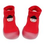 Baby Shoes Cotton Sock Non-Skid Breathable Slipper Floor Shoes with Rubber Soles Lightweight First Walking Moccasins for Toddler Girls Boys Red