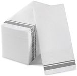 Disposable Linen-Feel Peper Napkins - Decorative White Guest Towels, 12" x 17" Silver Line Hand Napkins For Wdding, Party Or Event - Pack of 200