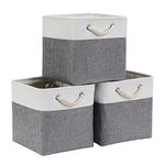 Mangata Cube Storage Boxes 25x25x25cm, Fabric Storage Basket for Cupboards, Shelves, Closet, Grey White（10 x 10 inch, 3 Pack）