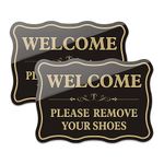 Aiuieaa 2 Pack Welcome Please Remove Your Shoes Sign Take Your Shoes Off Sign No Shoes Sign for Home Office Spa Wall Door 7 x 10 Inches