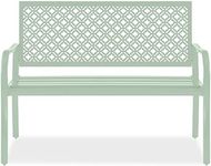 Best Choice Products Outdoor Bench 2-Person Metal Steel Benches Furniture for Garden, Patio, Porch, Entryway w/Geometric Backrest, 790lb Capacity - Mint Green