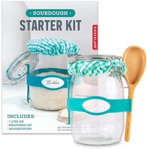 Kikkerland Sourdough Starter Kit – DIY Bread Baking Supplies with Glass Jar, Wooden Spoon, & Breathable Hat – Homesteading & Homemaking Essentials