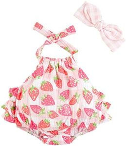 Mud Pie Baby Girls Casual Sunsuit & Headband, Strawberry, 9M US