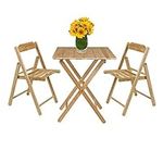 Tramontina Wooden Teak Outdoor Folding Bistro Set Table and 2 Chairs Set | Honey Coloured Dining Patio Set