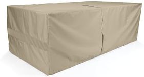 Covermates Rectangular Dining Table Cover - Water-Resistant Polyester, Mesh Ventilation, Center Hole for Umbrella, Patio Table Covers-Khaki