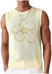 GORGLITTER Men's Floral Pattern Knit Sweater Vest Sleeveless Round Neck Crochet Tank Top Apricot X-Large