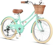 Glerc 20 Inch Beach Cruiser Bike, 6-Speed Hybrid City Bicycle for Girls Youth and Over 6 Years Old, Missy Bike with Wicker Basket & Lightweight, Mint