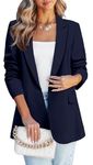 Oyamiki Women Lightweight Navy Blazer With Pockets Long Sleeve Chic One Button Blazers M