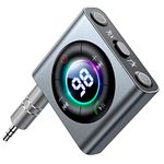 Bluetooth 5.3 Car Adapter, Transmitter Receiver 2 in 1, Enhanced Dual Mics & LED Digital Display 3.5mm AUX Adapter, Bluetooth Wireless Adapter for Car Audio/Home Stereo/TV/Airplane/PC/Speaker, Metal