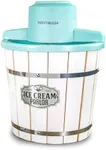 Nostalgia Electric Ice Cream Maker – Wood Bucket Parlor Style, Old Fashioned Soft Serve Ice Cream Machine Makes Frozen Yogurt or Gelato in Minutes - Fun Kitchen Appliance – White & Aqua - 4 Quart