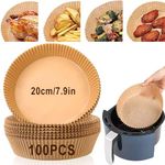 Air Fryer Liners, 100PCS Air Fryer Disposable Paper Liners, 7.9in Round Non-Stick Baking Parchment Paper, Multipurpose Oil-Proof Water-Proof Paper Liners for 5-7L Air Fryer Accessories Oven Microwave