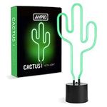 Amped & Co - Cactus Neon Desk Light, Indoor Decorative Room Lamp, White Glass / Green Glow, Large 16.5x6.7"