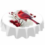 AOYEGO Red Bird Round Tablecloth 60 Inch Cardinal Holly Berry Rustic Winter Table Cloth Polyester Tablecloths for Home Decor, Parties, Picnic