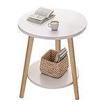 2-Tier Side Table Round Bedside Table White Nightstand Modern End Table Coffee End Table for Living Room, Bedroom Easy Assembly