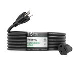 PLUGTUL Outdoor Extension Cord 15 FT Waterproof, 16/3 Gauge Black Heavy Duty 3 Prong Extension Cord, 13A 1625W SJTW, ETL Listed, Great for Garden and Home