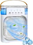 Drumstone White Portable Air Conditioner Fan. Perfect for shops, offices, and kitchens, this USB-powered mini AC is a versatile combination of a desk fan, portable humidifier, and mini cooler.