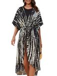 EDOLYNSA Long Kimonos Swimsuit Cover ups for Women Plus Size Maternity Swimwear coverup Beach Wear Vacation Outfits, Black, One Size