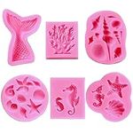 6 pieces animal silicone mould conch, silicone mould mermaid baking, silicone fondant for men, silicone marine for men for marine theme DIY handmade mermaid tail shell starfish cake decoration