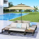 MFSTUDIO 8 Pieces Patio Furniture Set with 10ft 3 Tier Auto-tilt Umbrella,Outdoor Metal Frame Patio Sectional Sofa Conversation Set with 4 Coffee Tables&Removable Cushion for Backyard,Garden,Poolside