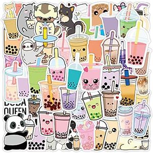 N/C Bubble Tea Stickers 50 pcs Cute Pearl Milk Tea Vinyl Waterproof Stickers for Teens Girls Kids,Perfect for Waterbottle Laptop Phone Fridge Guitar Luggage Bumper Computer Car Summer Drink Stickers
