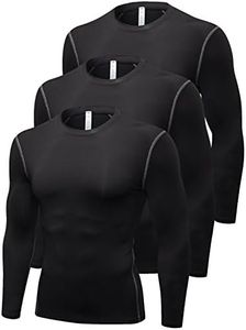 Queerier 3 Pack Men's Compression Shirt Long Sleeve Undershirts for Men Baselayer Sports Thermal Tops, Black*3, Large